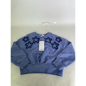MNG by Mango Kids Blue Stars Cotton Long Sleeve Crop Sweatshirt Top Girls 5-6